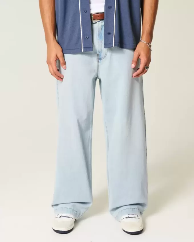 Hell verwaschene Super Baggy-Jeans mit New York-Grafik Hell verwaschene Super Baggy-Jeans mit New York-Grafik
