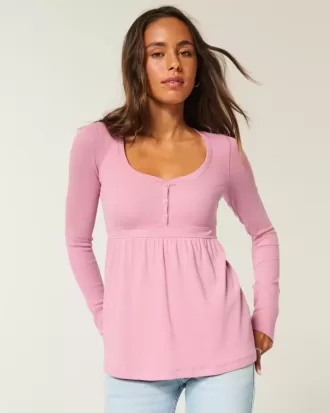 Henley-Babydoll-Oberteil mit Bindeband hinten