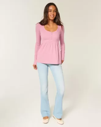 Henley-Babydoll-Oberteil mit Bindeband hinten
