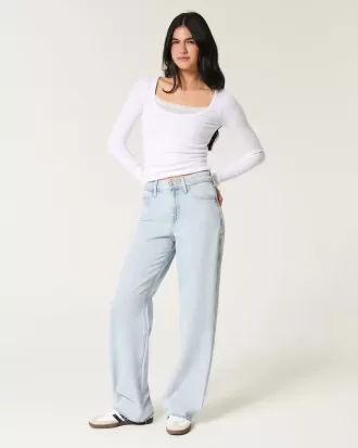 High-Rise Baggy-Jeans in heller Waschung