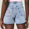 High-Rise Baggy-Jeansshorts mit mittlerer Waschung und Muschelstickerei, 5″ High-Rise Baggy-Jeansshorts mit mittlerer Waschung und Muschelstickerei, 5″