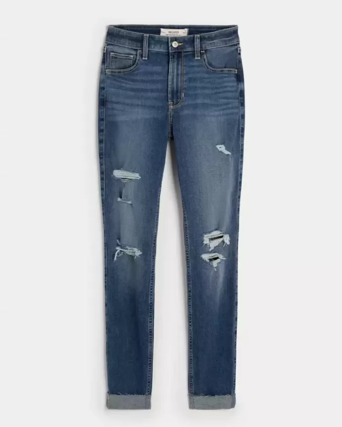 High-Rise-Risse, zerrissene Super Skinny Jeans in mittlerer Waschung High-Rise-Risse, zerrissene Super Skinny Jeans in mittlerer Waschung