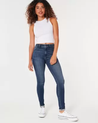 Hoch geschnittene Jeans-Leggings in dunkler Waschung