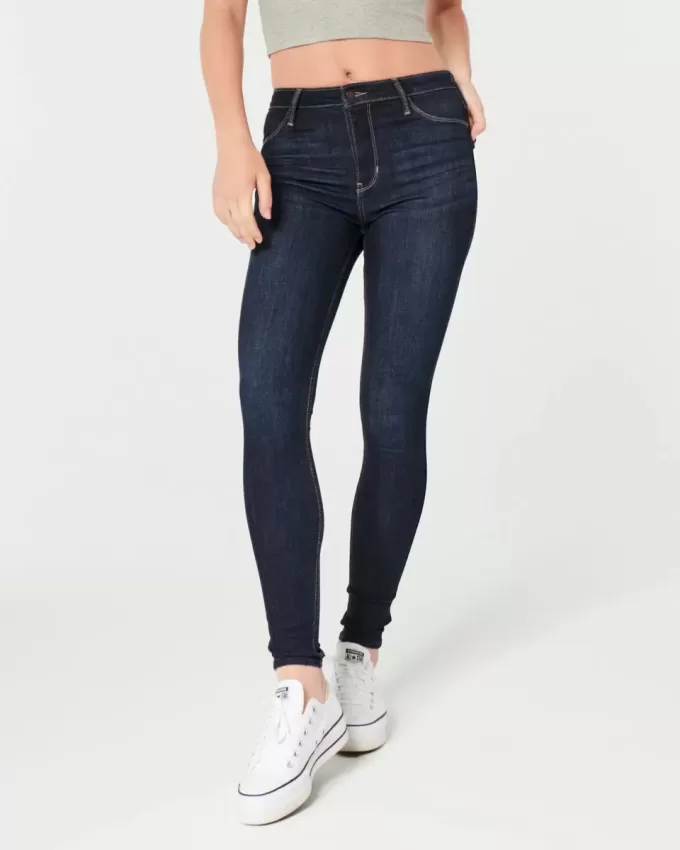 Hoch geschnittene Jeans-Leggings in dunkler Waschung Hoch geschnittene Jeans-Leggings in dunkler Waschung