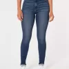 Hoch geschnittene Jeans-Leggings in dunkler Waschung Hoch geschnittene Jeans-Leggings in dunkler Waschung