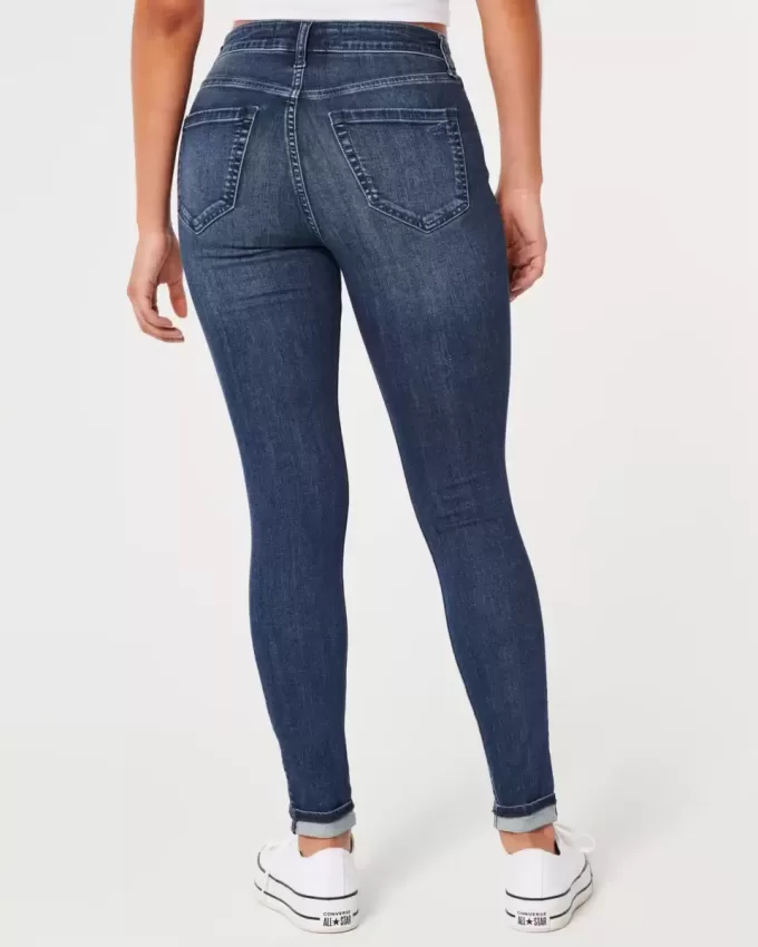 Hoch geschnittene Jeans-Leggings in dunkler Waschung Hoch geschnittene Jeans-Leggings in dunkler Waschung
