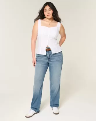 Hoch geschnittene Jeans mit geradem Bein in dunkler Waschung