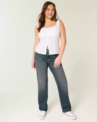 Hoch geschnittene Jeans mit geradem Bein in dunkler Waschung