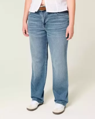 Hoch geschnittene Jeans mit geradem Bein in dunkler Waschung