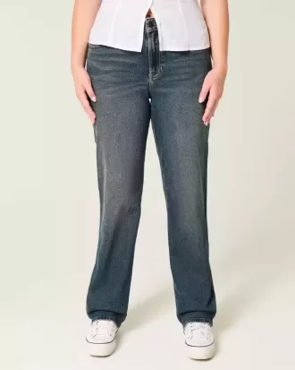 Hoch geschnittene Jeans mit geradem Bein in dunkler Waschung