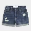 Hoch geschnittene, zerrissene Shortie-Shorts aus dunklem Denim Hoch geschnittene, zerrissene Shortie-Shorts aus dunklem Denim