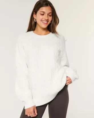 Hollister – Bequemer Cloud-Pullover mit Rundhalsausschnitt und Zopfmuster