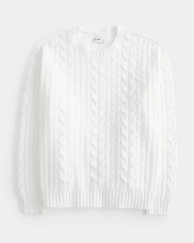 Hollister – Bequemer Cloud-Pullover mit Rundhalsausschnitt und Zopfmuster Hollister – Bequemer Cloud-Pullover mit Rundhalsausschnitt und Zopfmuster