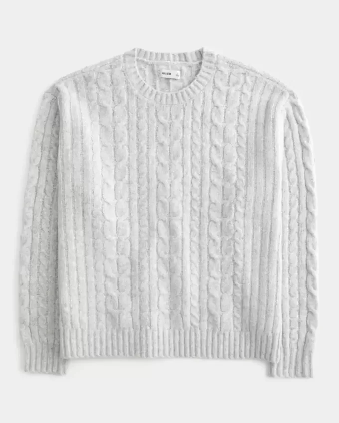 Hollister – Bequemer Cloud-Pullover mit Rundhalsausschnitt und Zopfmuster