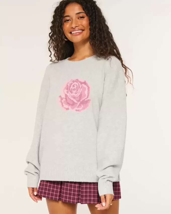 Hollister – Bequemer Pullover mit Cloud-Rose-Grafik