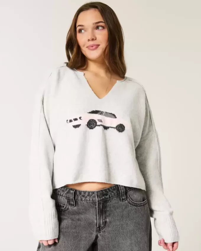 Hollister – Bequemer Pullover mit Wolkengrafik und Kerbkragen Hollister – Bequemer Pullover mit Wolkengrafik und Kerbkragen