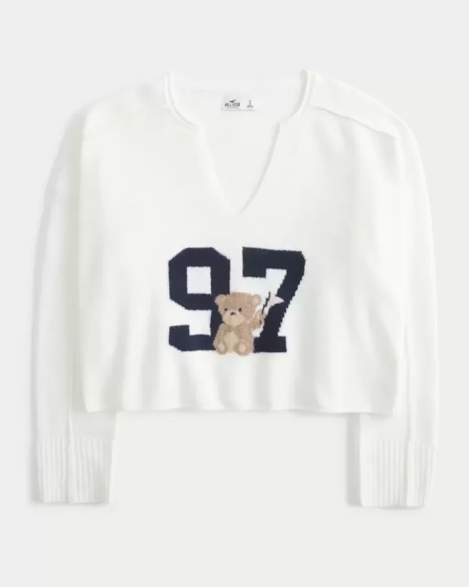 Hollister – Bequemer Pullover mit Wolkengrafik und Kerbkragen Hollister – Bequemer Pullover mit Wolkengrafik und Kerbkragen