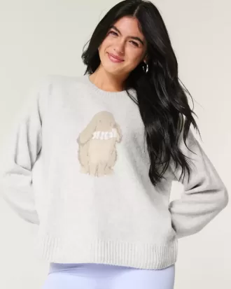 Hollister – Bequemer Rundhalspullover mit Cloud Bunny-Grafik