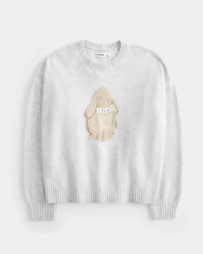 Hollister – Bequemer Rundhalspullover mit Cloud Bunny-Grafik