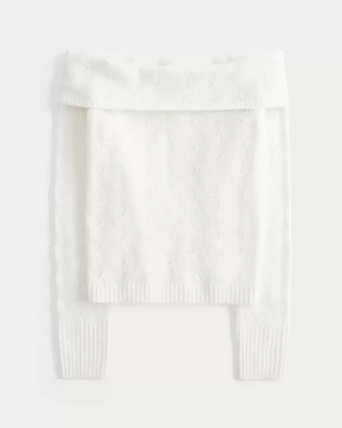 Hollister – Bequemer, schulterfreier Pullover mit Cloud-Stickerei
