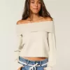 Hollister – Bequemer, schulterfreier Pullover mit Umschlag in Cloud