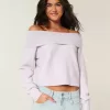 Hollister – Bequemer, schulterfreier Pullover mit Umschlag in Cloud