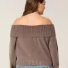 Hollister – Bequemer, schulterfreier Pullover mit Umschlag in Cloud