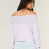 Hollister – Bequemer, schulterfreier Pullover mit Umschlag in Cloud