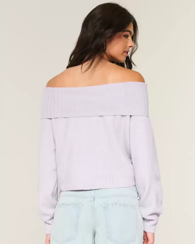Hollister – Bequemer, schulterfreier Pullover mit Umschlag in Cloud