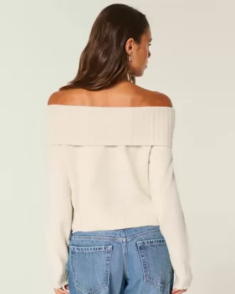 Hollister – Bequemer, schulterfreier Pullover mit Umschlag in Cloud