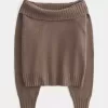 Hollister – Bequemer, schulterfreier Pullover mit Umschlag in Cloud
