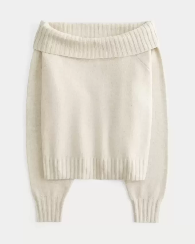 Hollister – Bequemer, schulterfreier Pullover mit Umschlag in Cloud