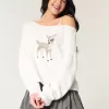 Hollister – Comfy Cloud – Bequemer, schulterfreier Pullover mit Hirschgrafik Hollister – Comfy Cloud – Bequemer, schulterfreier Pullover mit Hirschgrafik