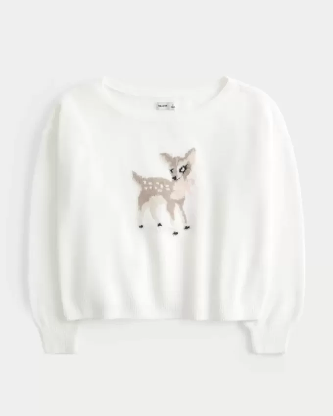 Hollister – Comfy Cloud – Bequemer, schulterfreier Pullover mit Hirschgrafik Hollister – Comfy Cloud – Bequemer, schulterfreier Pullover mit Hirschgrafik