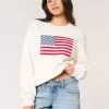 Hollister – Comfy Cloud – Rundhalspullover mit amerikanischer Flaggengrafik