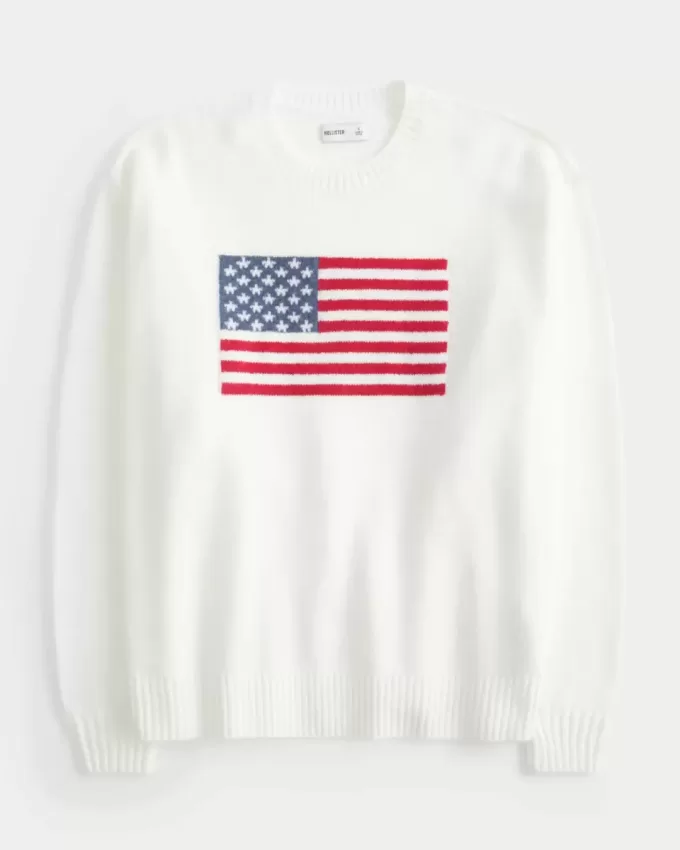 Hollister – Comfy Cloud – Rundhalspullover mit amerikanischer Flaggengrafik