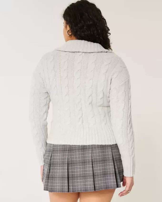 Hollister – Comfy Cloud – Zopfmusterpullover mit Reißverschluss