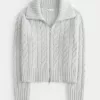 Hollister – Comfy Cloud – Zopfmusterpullover mit Reißverschluss