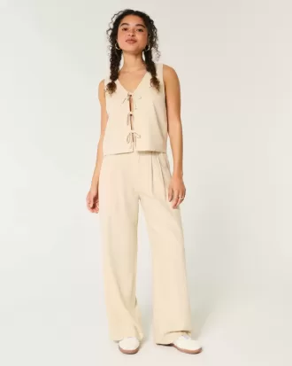 Hollister – Livvy – Ultrahoch geschnittene Hose aus Leinenmischung mit weitem Bein
