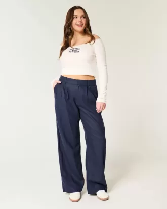 Hollister – Livvy – Ultrahoch geschnittene Hose aus Leinenmischung mit weitem Bein