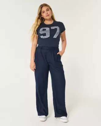 Hollister – Livvy – Ultrahoch geschnittene Hose aus Leinenmischung mit weitem Bein