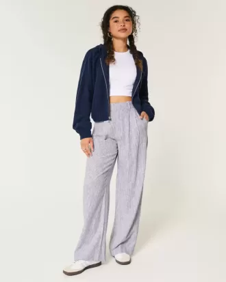 Hollister – Livvy – Ultrahoch geschnittene Hose aus Leinenmischung mit weitem Bein