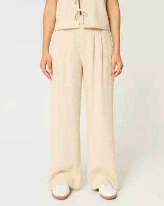 Hollister – Livvy – Ultrahoch geschnittene Hose aus Leinenmischung mit weitem Bein