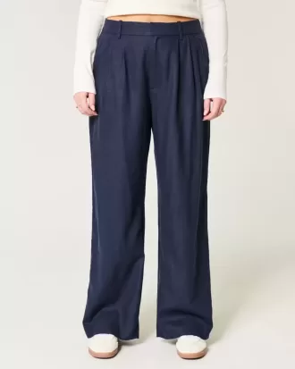 Hollister – Livvy – Ultrahoch geschnittene Hose aus Leinenmischung mit weitem Bein