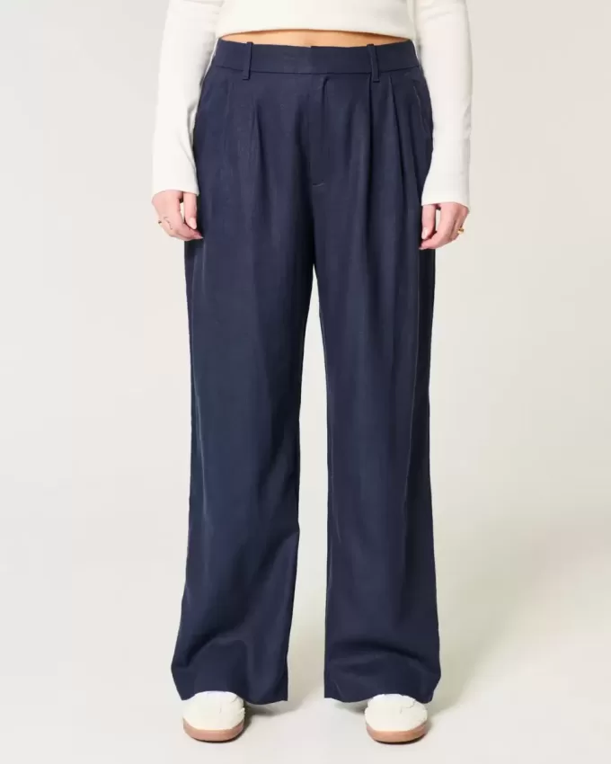 Hollister – Livvy – Ultrahoch geschnittene Hose aus Leinenmischung mit weitem Bein Hollister – Livvy – Ultrahoch geschnittene Hose aus Leinenmischung mit weitem Bein