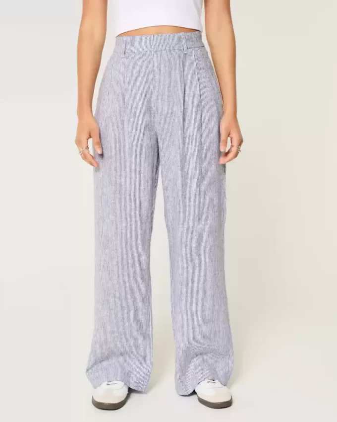 Hollister – Livvy – Ultrahoch geschnittene Hose aus Leinenmischung mit weitem Bein Hollister – Livvy – Ultrahoch geschnittene Hose aus Leinenmischung mit weitem Bein