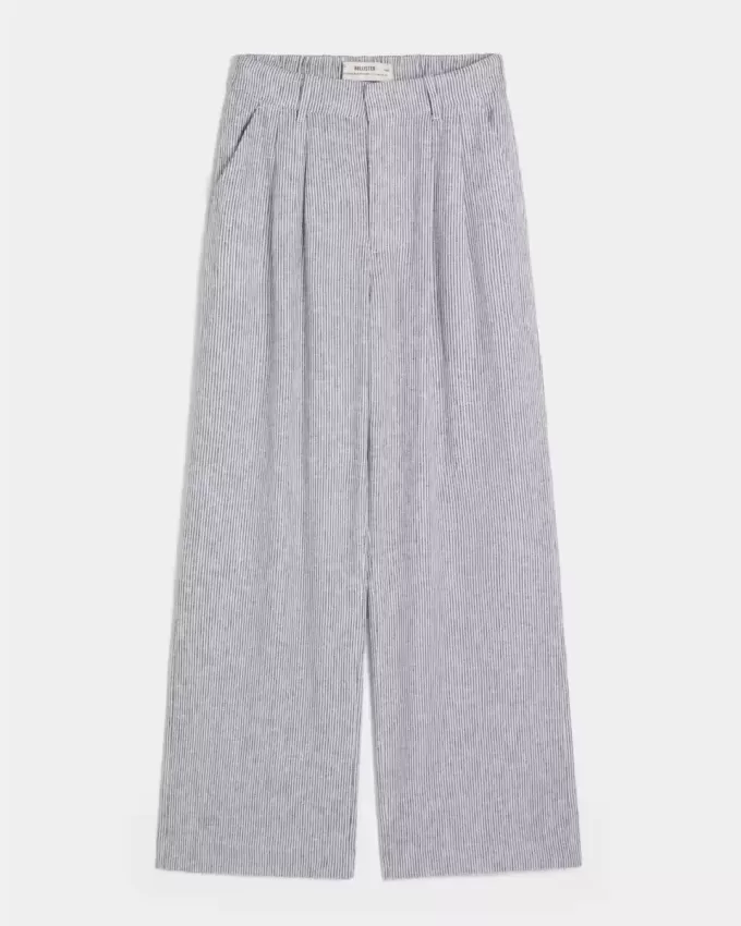 Hollister – Livvy – Ultrahoch geschnittene Hose aus Leinenmischung mit weitem Bein Hollister – Livvy – Ultrahoch geschnittene Hose aus Leinenmischung mit weitem Bein