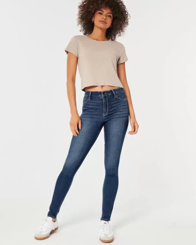 Jeans-Leggings mit hohem Bund und mittlerer Waschung Jeans-Leggings mit hohem Bund und mittlerer Waschung