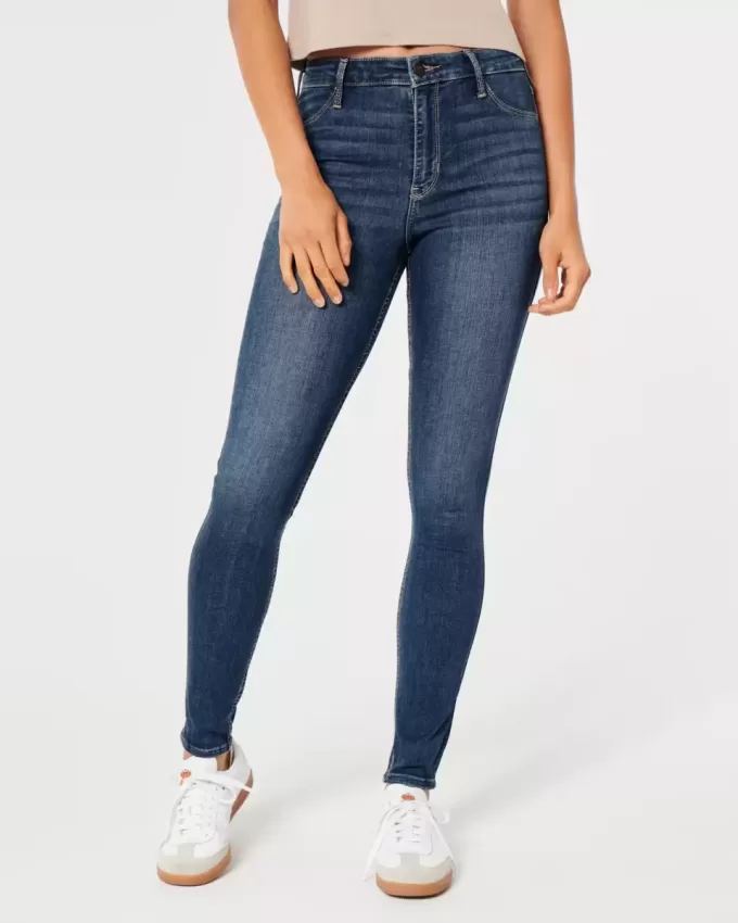 Jeans-Leggings mit hohem Bund und mittlerer Waschung Jeans-Leggings mit hohem Bund und mittlerer Waschung
