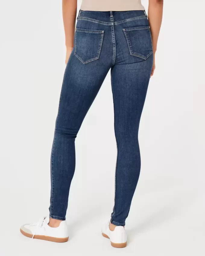 Jeans-Leggings mit hohem Bund und mittlerer Waschung Jeans-Leggings mit hohem Bund und mittlerer Waschung